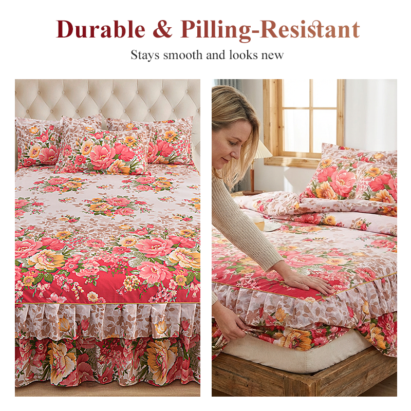 ⏳Limited-time 54% off⏰3-Piece Floral Ruffled Bed Skirt Set🌸🛏️
