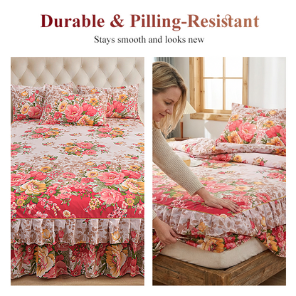 ⏳Limited-time 54% off⏰3-Piece Floral Ruffled Bed Skirt Set🌸🛏️