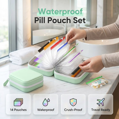 🏆Last Day Promotion 50% OFF💊A8 Waterproof Pill Pouch Set – 7 to 14 Days of Meds & Vitamins💧Waterproof & Crush-Resistant Shell