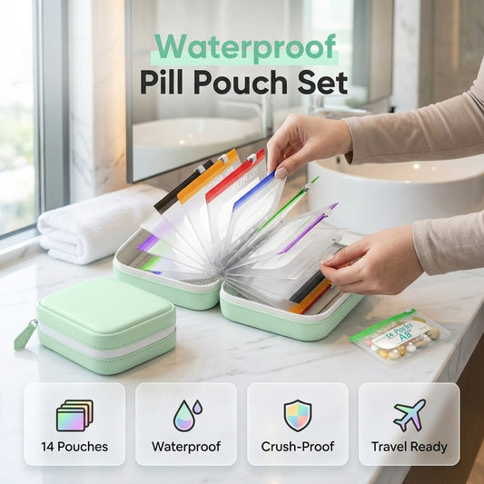🏆Last Day Promotion 50% OFF💊A8 Waterproof Pill Pouch Set – 7 to 14 Days of Meds & Vitamins💧Waterproof & Crush-Resistant Shell