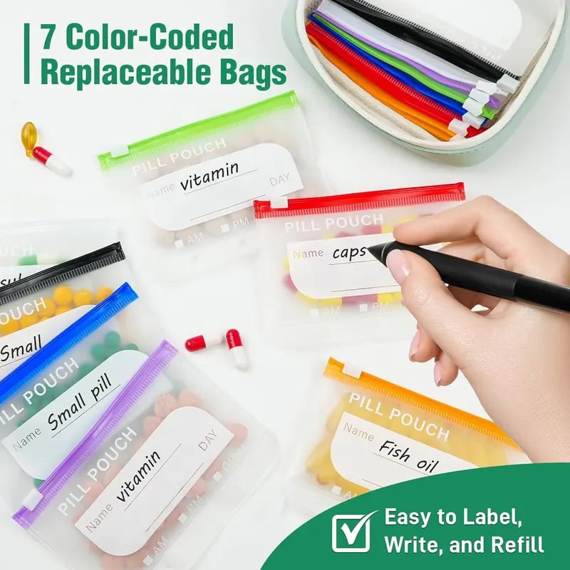 🏆Last Day Promotion 50% OFF💊A8 Waterproof Pill Pouch Set – 7 to 14 Days of Meds & Vitamins💧Waterproof & Crush-Resistant Shell