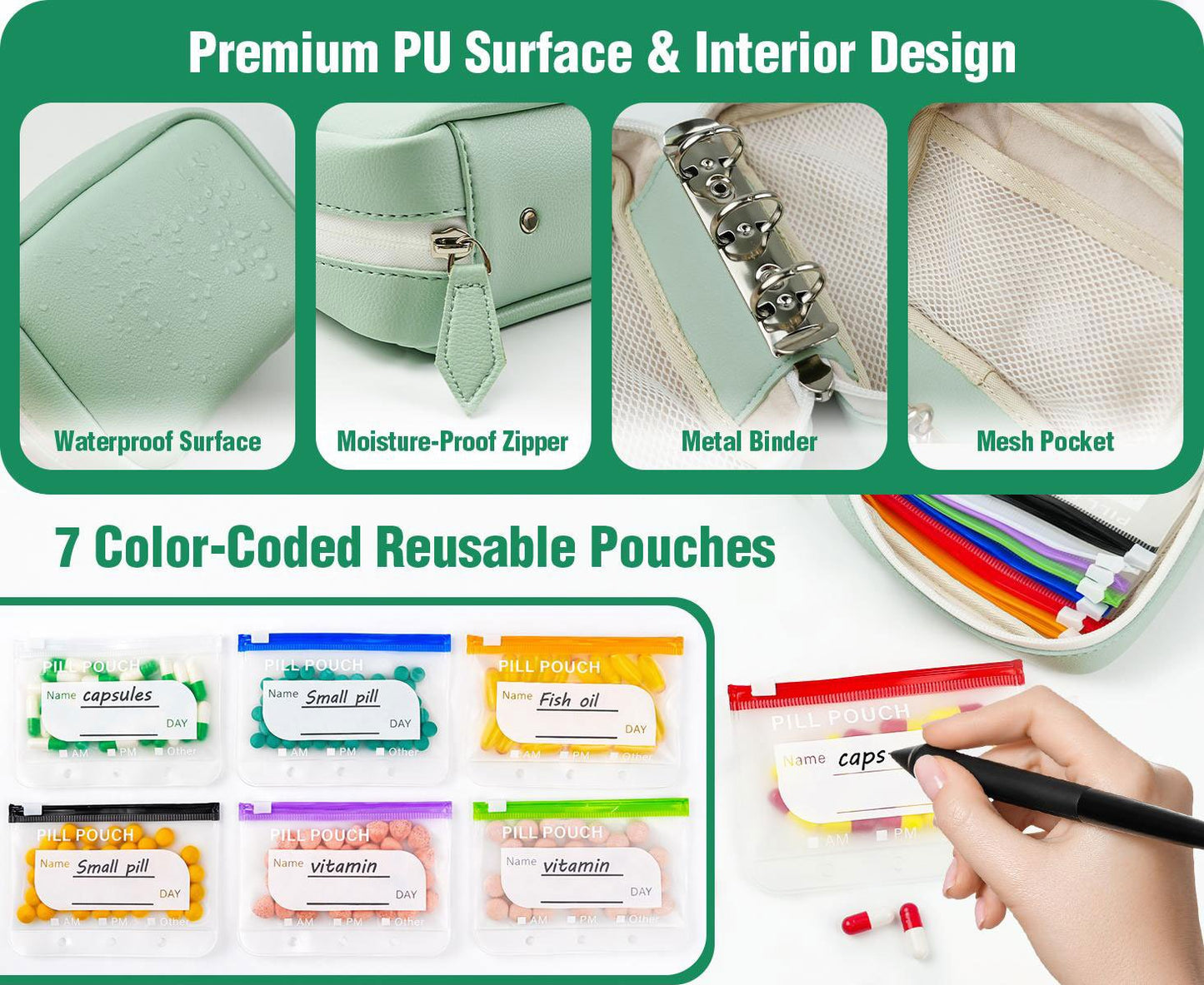 🏆Last Day Promotion 50% OFF💊A8 Waterproof Pill Pouch Set – 7 to 14 Days of Meds & Vitamins💧Waterproof & Crush-Resistant Shell