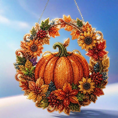 🍂 Autumnal pumpkin wreath with a diamond pattern to hang up – Complete DIY kit