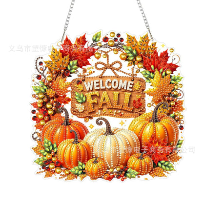 🍂 Autumnal pumpkin wreath with a diamond pattern to hang up – Complete DIY kit