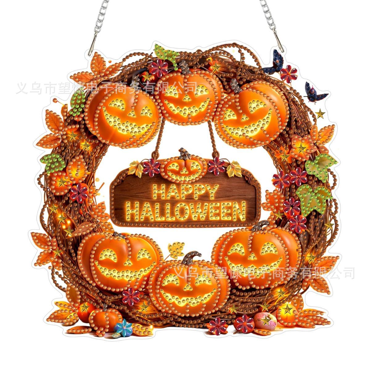 🍂 Autumnal pumpkin wreath with a diamond pattern to hang up – Complete DIY kit