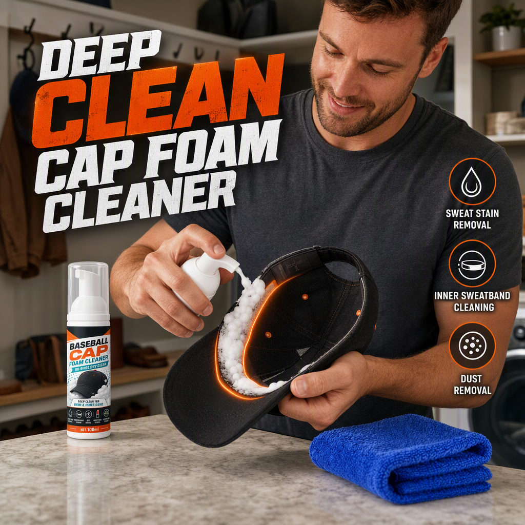 🧢50% OFF NOW! No‑Rinse Baseball Cap Foam Cleaner, Deep Clean Hat Foam Cleaning Spray, Sweat Stain & Dust Remover for Baseball Hats, Quick Dry Cap Care Solution