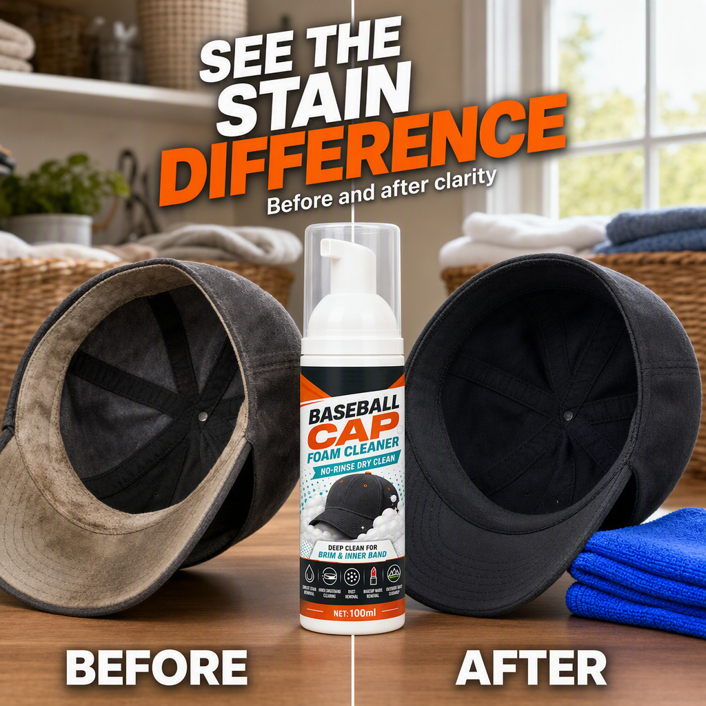 🧢50% OFF NOW! No‑Rinse Baseball Cap Foam Cleaner, Deep Clean Hat Foam Cleaning Spray, Sweat Stain & Dust Remover for Baseball Hats, Quick Dry Cap Care Solution
