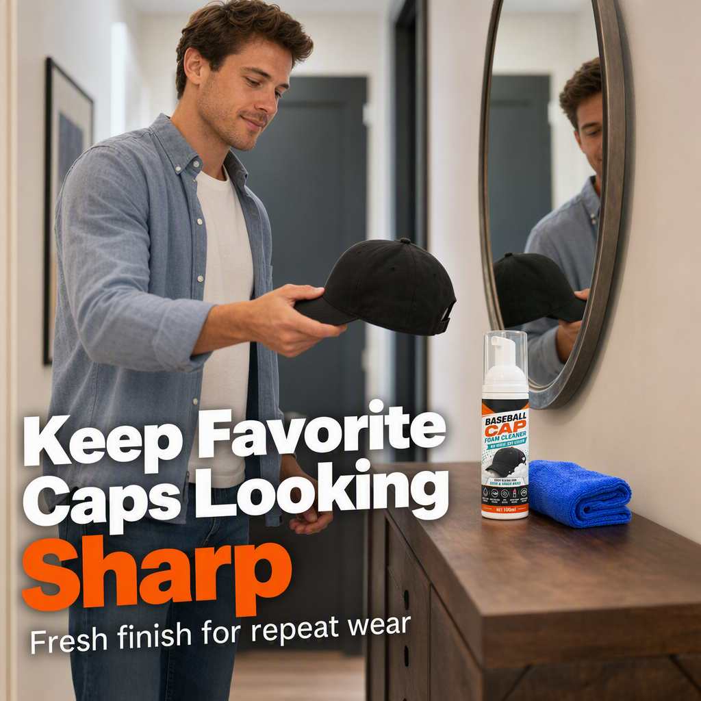 🧢50% OFF NOW! No‑Rinse Baseball Cap Foam Cleaner, Deep Clean Hat Foam Cleaning Spray, Sweat Stain & Dust Remover for Baseball Hats, Quick Dry Cap Care Solution