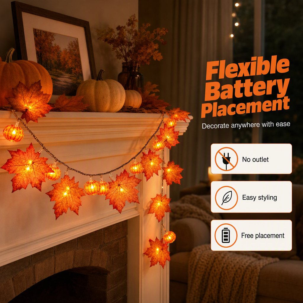 LED Maple Leaf Pumpkin String Lights