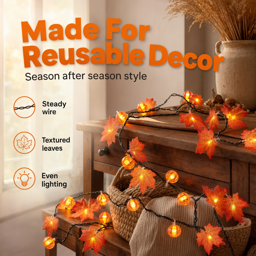 LED Maple Leaf Pumpkin String Lights