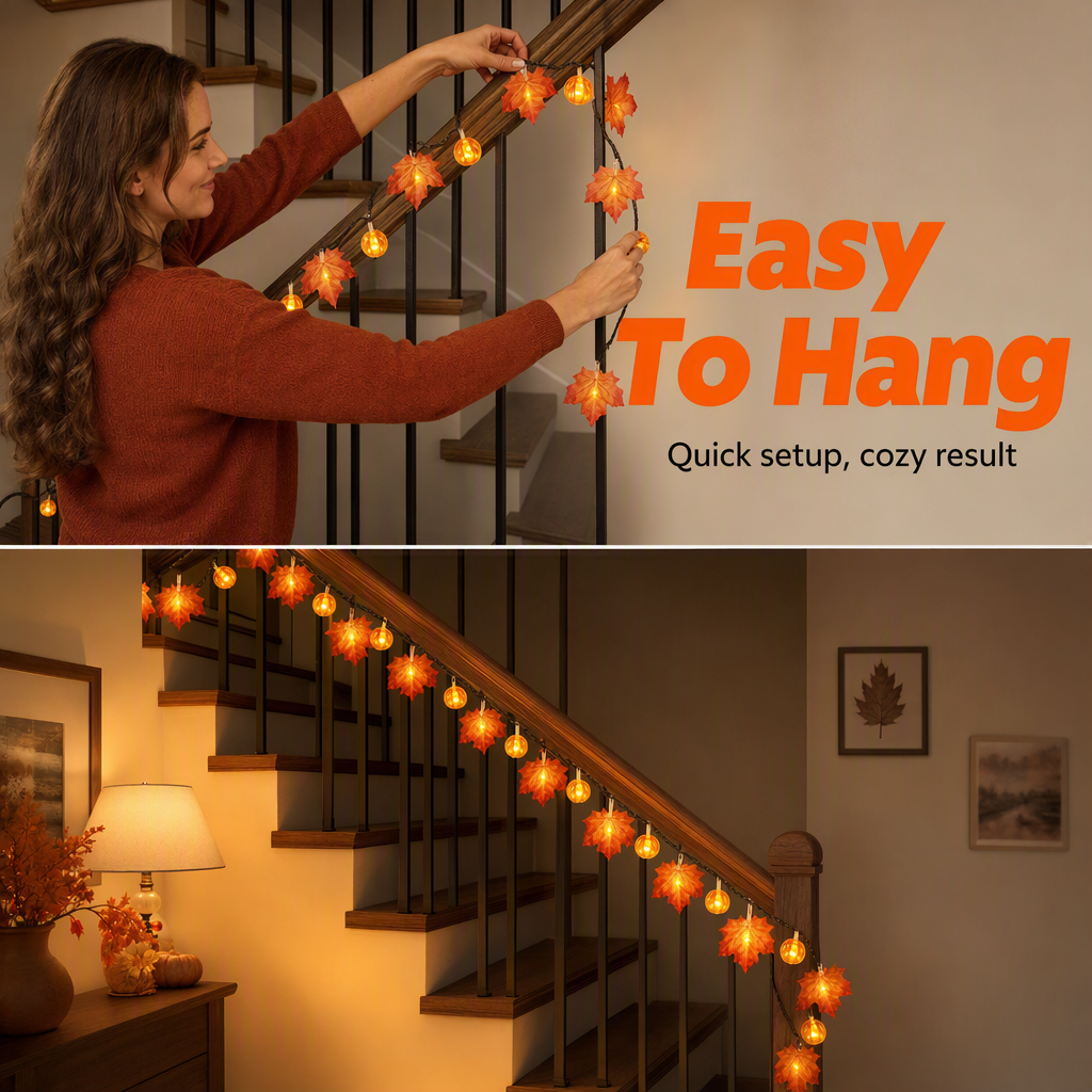LED Maple Leaf Pumpkin String Lights