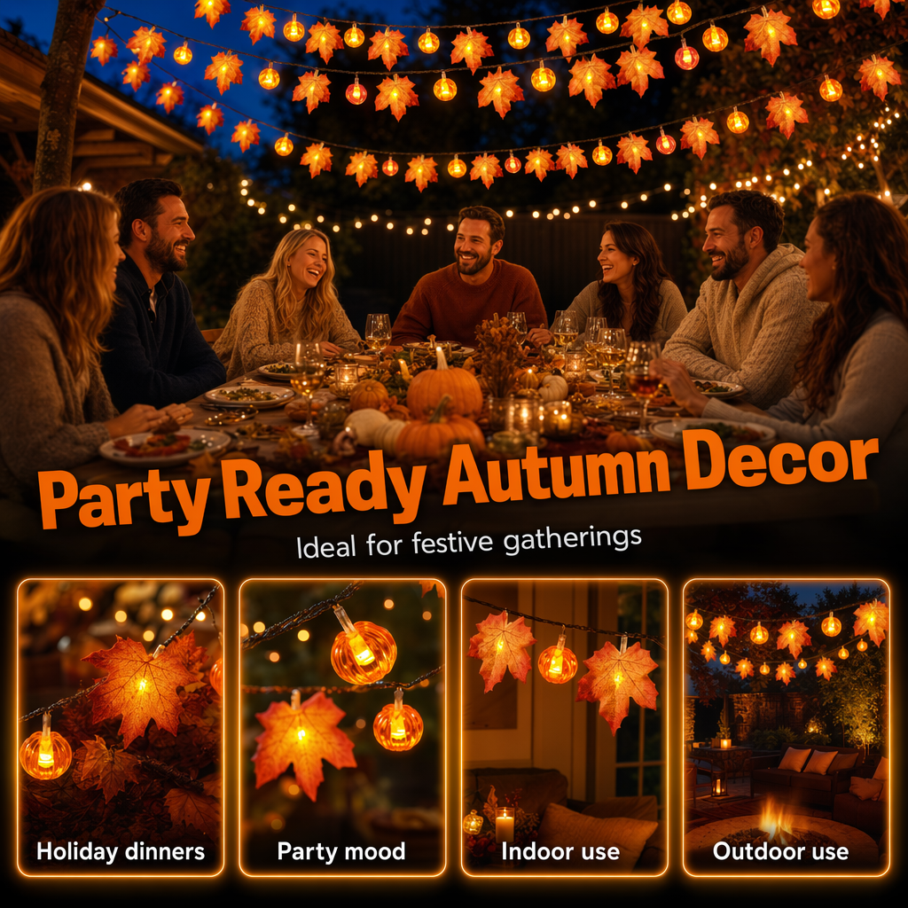 LED Maple Leaf Pumpkin String Lights