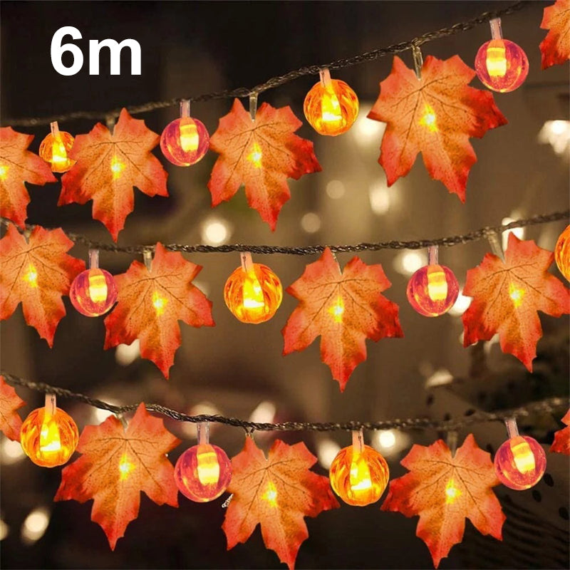 LED Maple Leaf Pumpkin String Lights