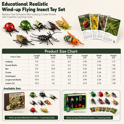 Wind-Up Winged Insect Simulation Toy Set with Educational Cards