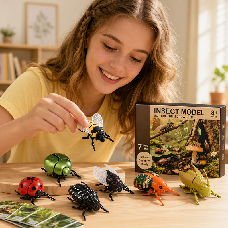 Wind-Up Winged Insect Simulation Toy Set with Educational Cards