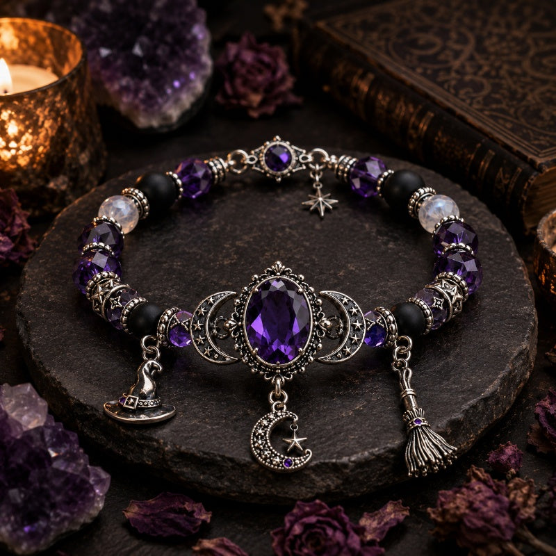 💜 Gothic Purple Rhinestone Halloween Bracelet