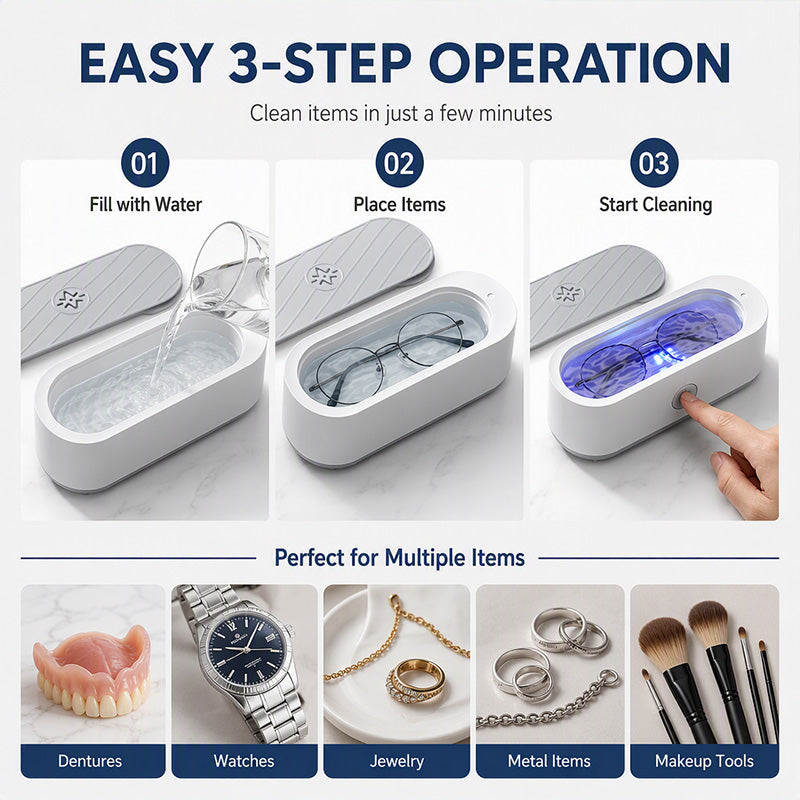 🔥LAST DAY SALE ONLY ￡7.99!!✨50K+ SOLD!🎁Multifunctional Ultrasonic Cleaner for Jewelry, Watches & Dentures, 3W Cordless Deep Cleaning