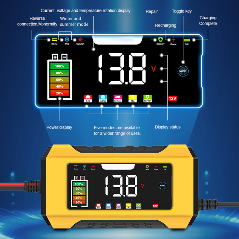 🔋 50% OFF NOW! 🚗 Smart Car Battery Charger – 9-Stage Charging, Pulse Repair & LCD Display – 12V 6A for Lead-Acid Batteries 🛡️