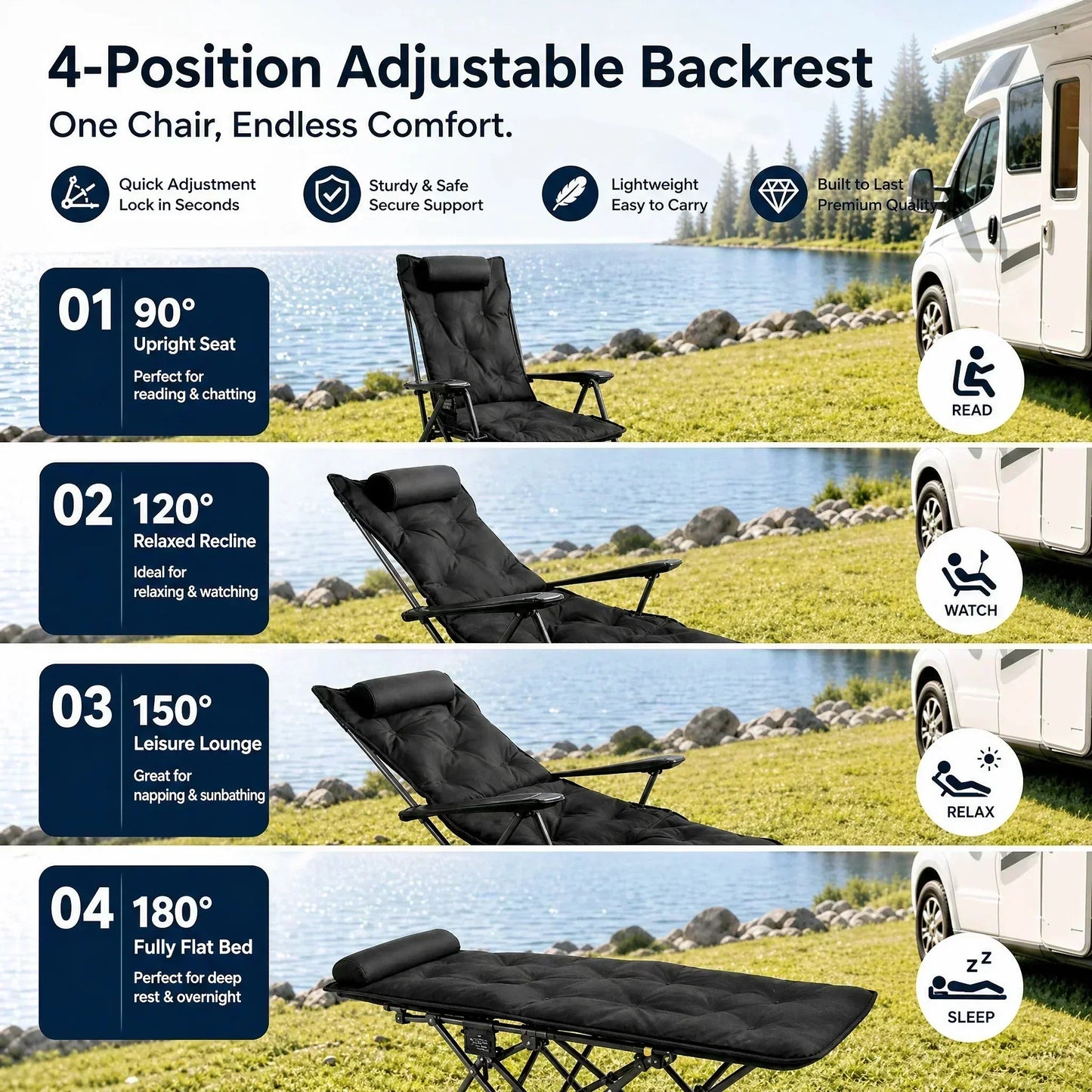 🏆 LIMITED-TIME 50% OFF!🪑 Portable, adjustable folding chair for outdoor use – Lightweight, sturdy & versatile 🏕️✨