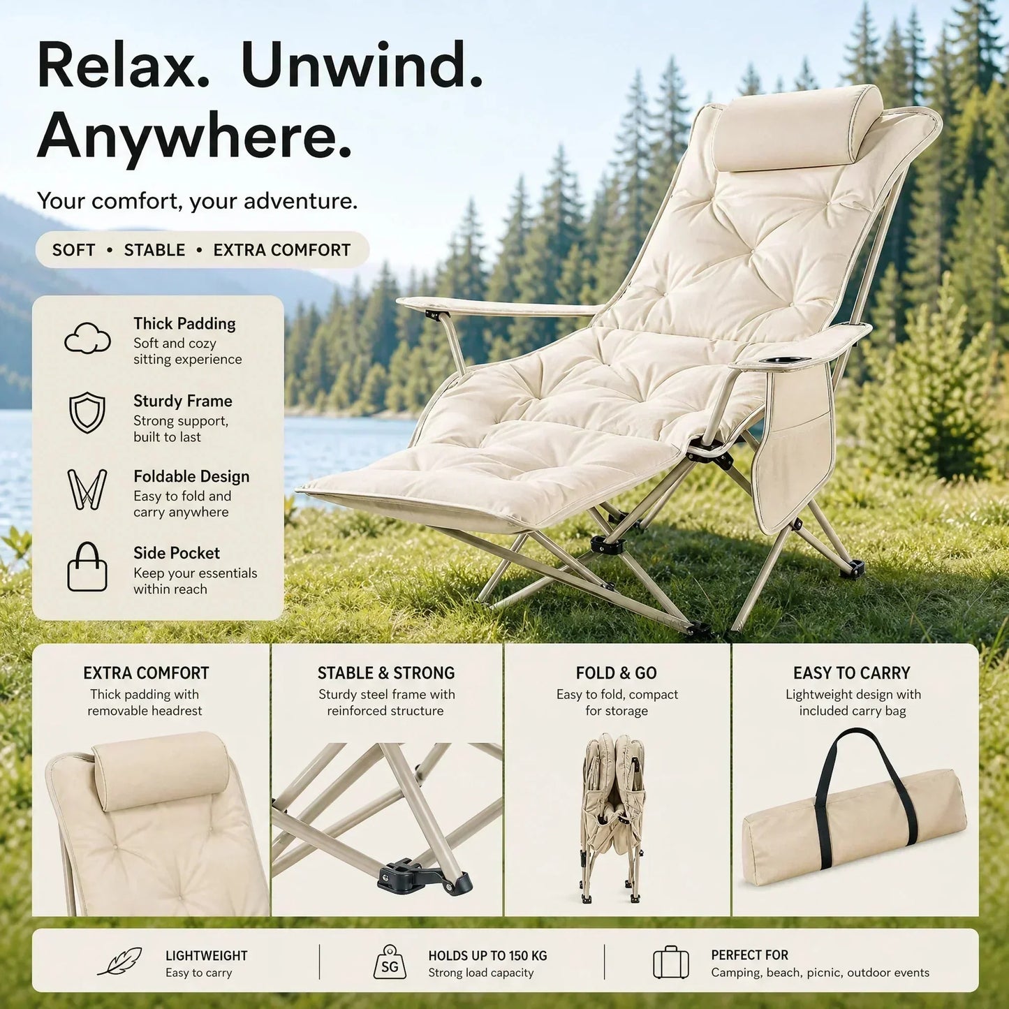 🏆 LIMITED-TIME 50% OFF!🪑 Portable, adjustable folding chair for outdoor use – Lightweight, sturdy & versatile 🏕️✨