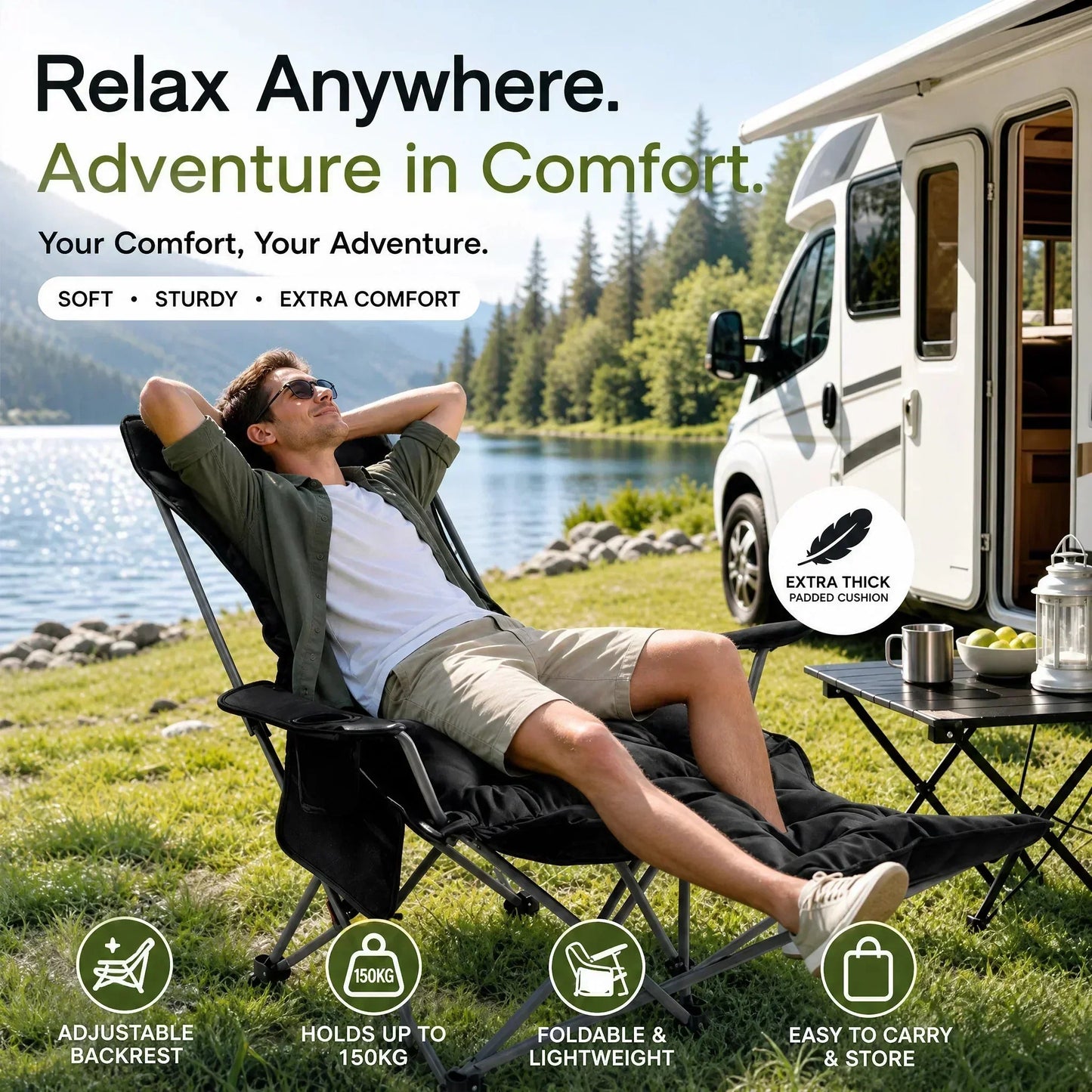 🏆 LIMITED-TIME 50% OFF!🪑 Portable, adjustable folding chair for outdoor use – Lightweight, sturdy & versatile 🏕️✨