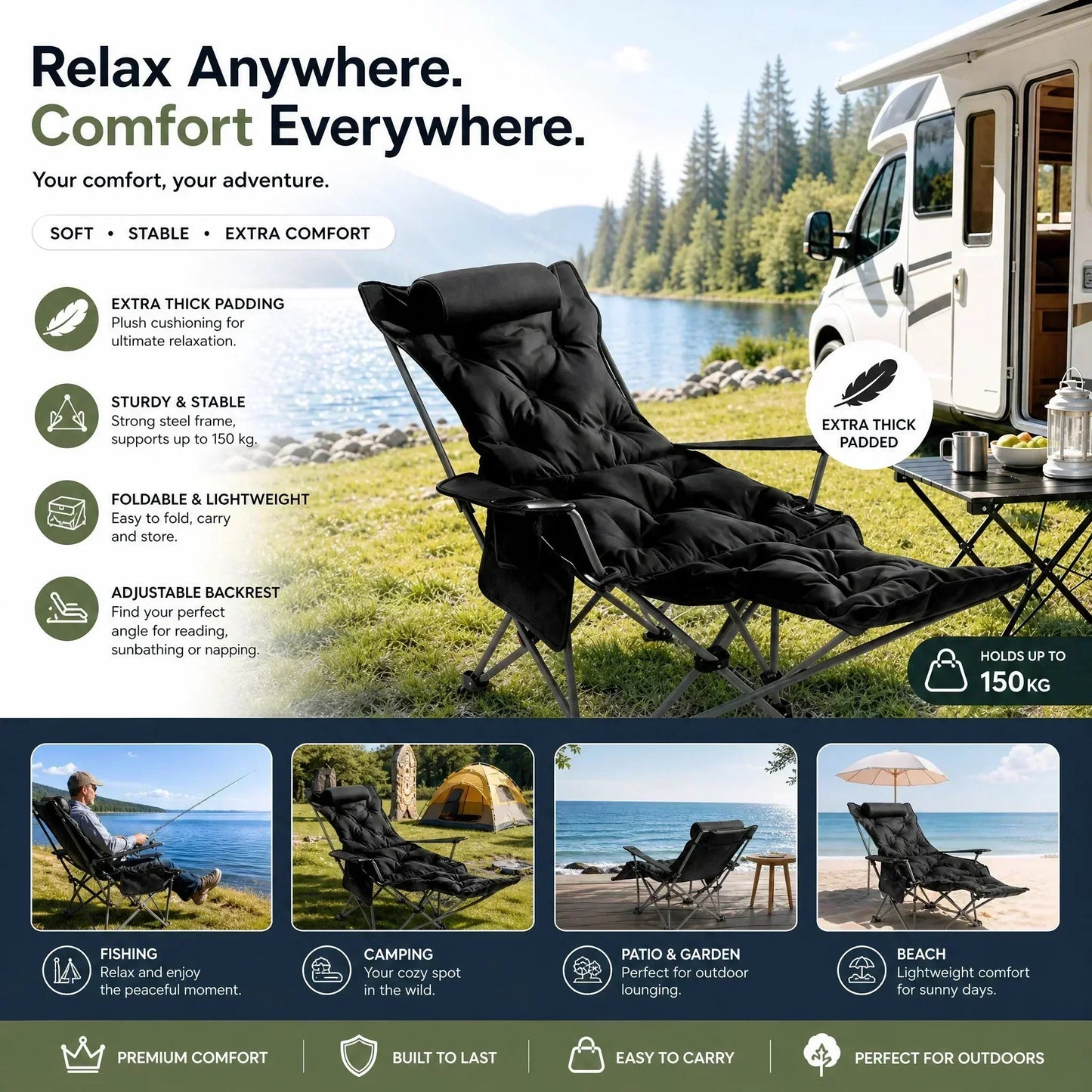 🏆 LIMITED-TIME 50% OFF!🪑 Portable, adjustable folding chair for outdoor use – Lightweight, sturdy & versatile 🏕️✨