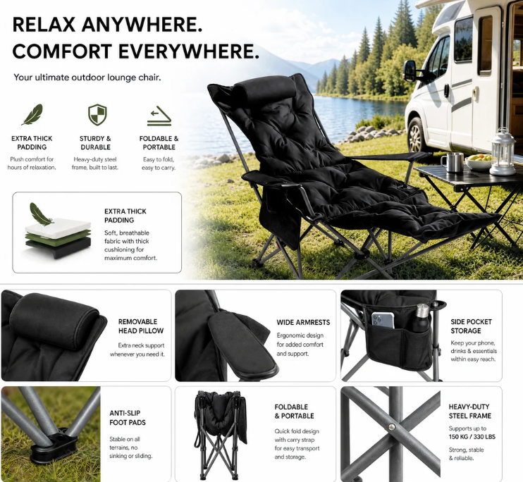 🏆 LIMITED-TIME 50% OFF!🪑 Portable, adjustable folding chair for outdoor use – Lightweight, sturdy & versatile 🏕️✨