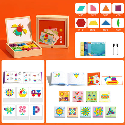 Wooden Magnetic Pattern Block Puzzle Set