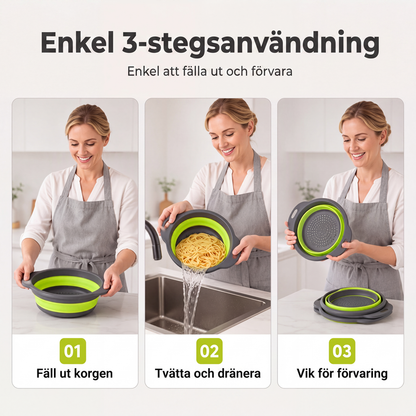 🥗 3-Piece Collapsible Colander Set with Draining Base – Space-Saving Kitchen Strainers for Fruits, Pasta & Vegetables