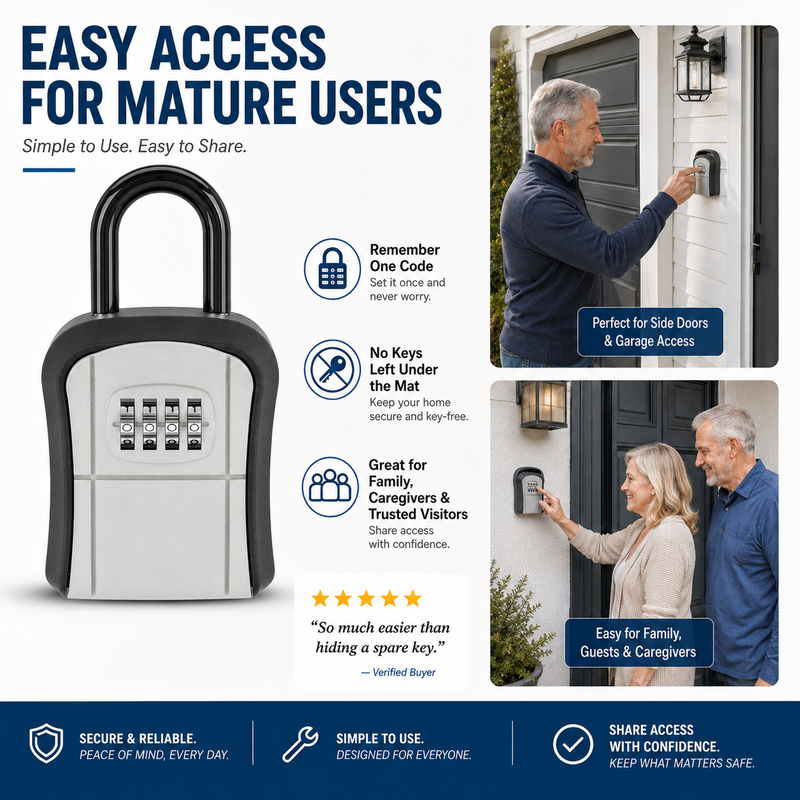 🔐50% OFF NOW! Wall‑Mount Waterproof Key Lock Box‑ 4‑Digit Combination Key Storage Safe Box, Hangable Outdoor Key Holder for Home, Rental, Office & Job Site