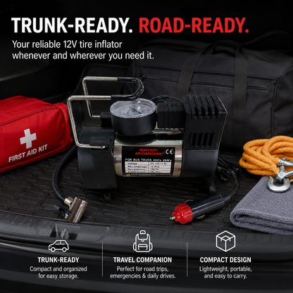 🚗50% OFF NOW! Heavy‑Duty Single‑Cylinder Car Air Compressor‑12V Portable Tire Inflator with Pressure Gauge, Fast Inflation Air Pump for Cars, Trucks & SUVs Emergency Use