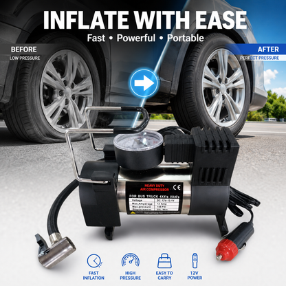 🚗50% OFF NOW! Heavy‑Duty Single‑Cylinder Car Air Compressor‑12V Portable Tire Inflator with Pressure Gauge, Fast Inflation Air Pump for Cars, Trucks & SUVs Emergency Use