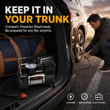 🚗50% OFF NOW! Heavy‑Duty Single‑Cylinder Car Air Compressor‑12V Portable Tire Inflator with Pressure Gauge, Fast Inflation Air Pump for Cars, Trucks & SUVs Emergency Use