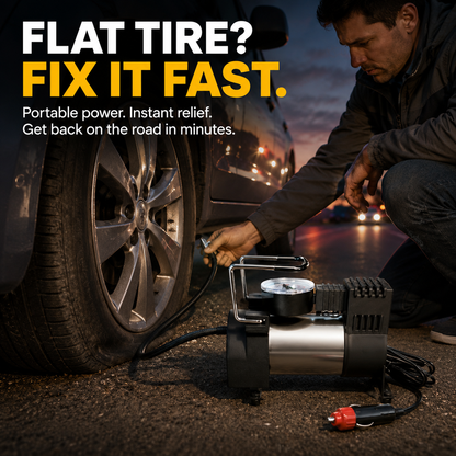 🚗50% OFF NOW! Heavy‑Duty Single‑Cylinder Car Air Compressor‑12V Portable Tire Inflator with Pressure Gauge, Fast Inflation Air Pump for Cars, Trucks & SUVs Emergency Use
