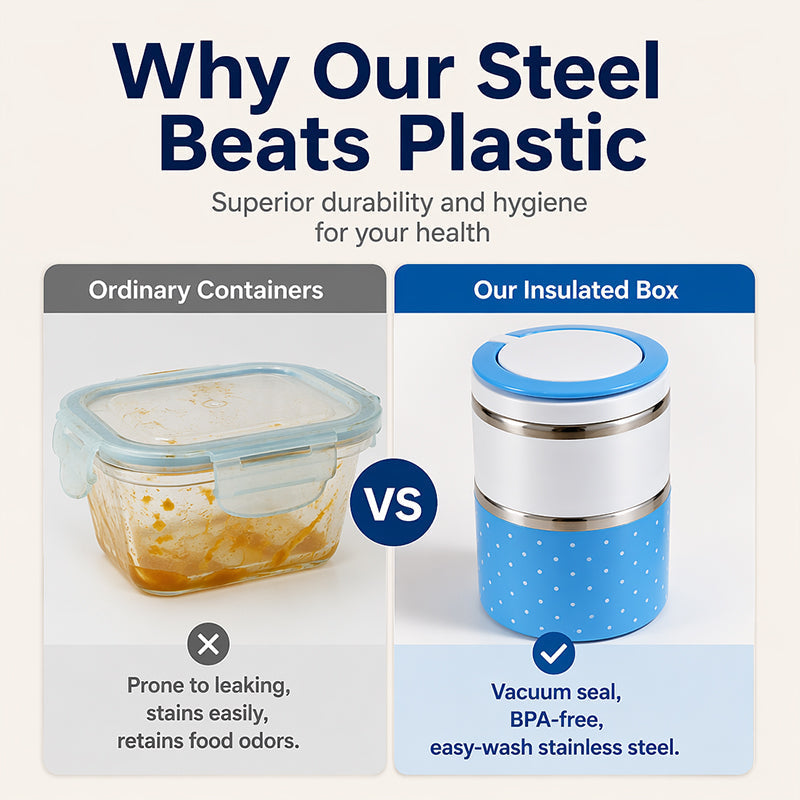 🍱 Insulated Stainless Lunch Box | 1–3 Layers