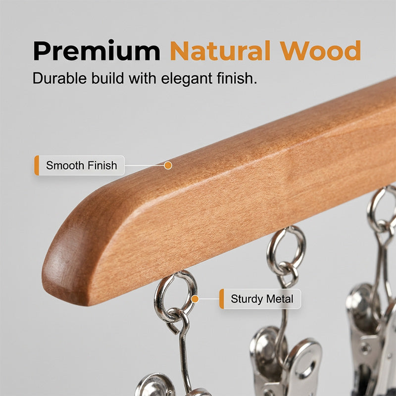Hang 10 Items Instantly! No-Slip Wooden Multi-Clip Organizer