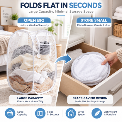 Large Capacity Foldable Mesh Laundry Hamper