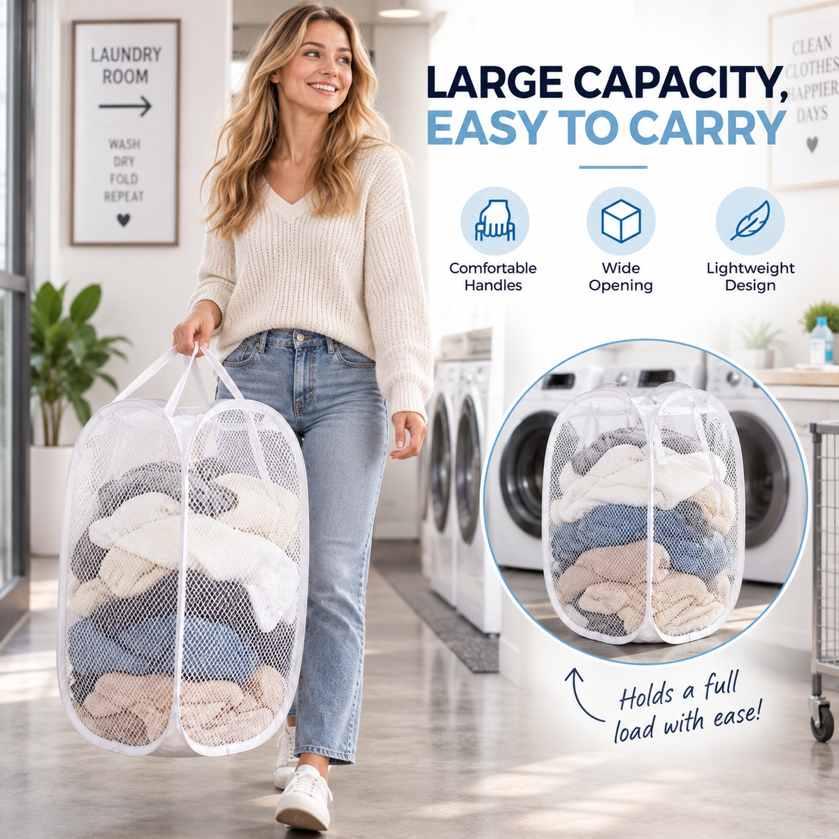Large Capacity Foldable Mesh Laundry Hamper