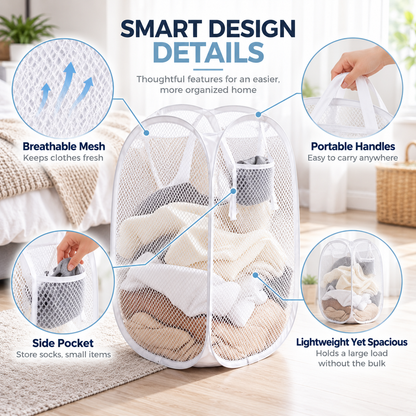 Large Capacity Foldable Mesh Laundry Hamper
