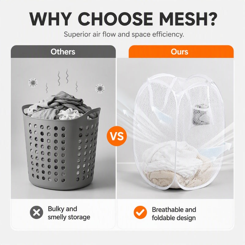 Large Capacity Foldable Mesh Laundry Hamper