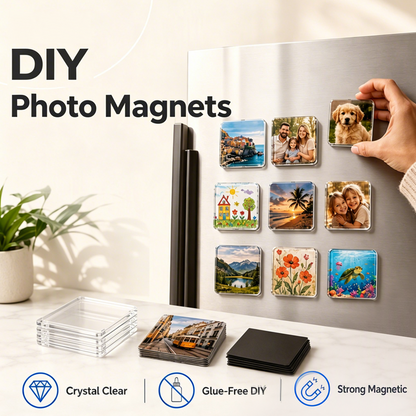 ⏳Time-Limited Special⏰ Clear Acrylic DIY Fridge Magnet Kit – Turn Photos, Drawings & Little Memories Into Custom Fridge Magnets, A Fun Craft Activity for Home & Gifting 🧲