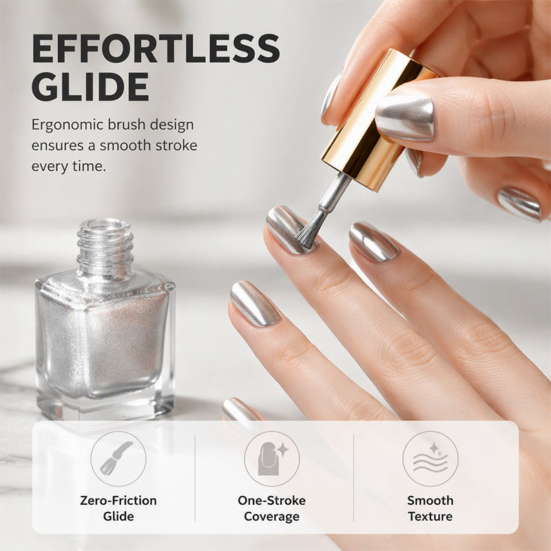 💅 LIMITED-TIME 50% OFF 🔥 No-Bake Nail Polish — Galaxy Chrome Silver, Quick Air-Dry, No UV Lamp