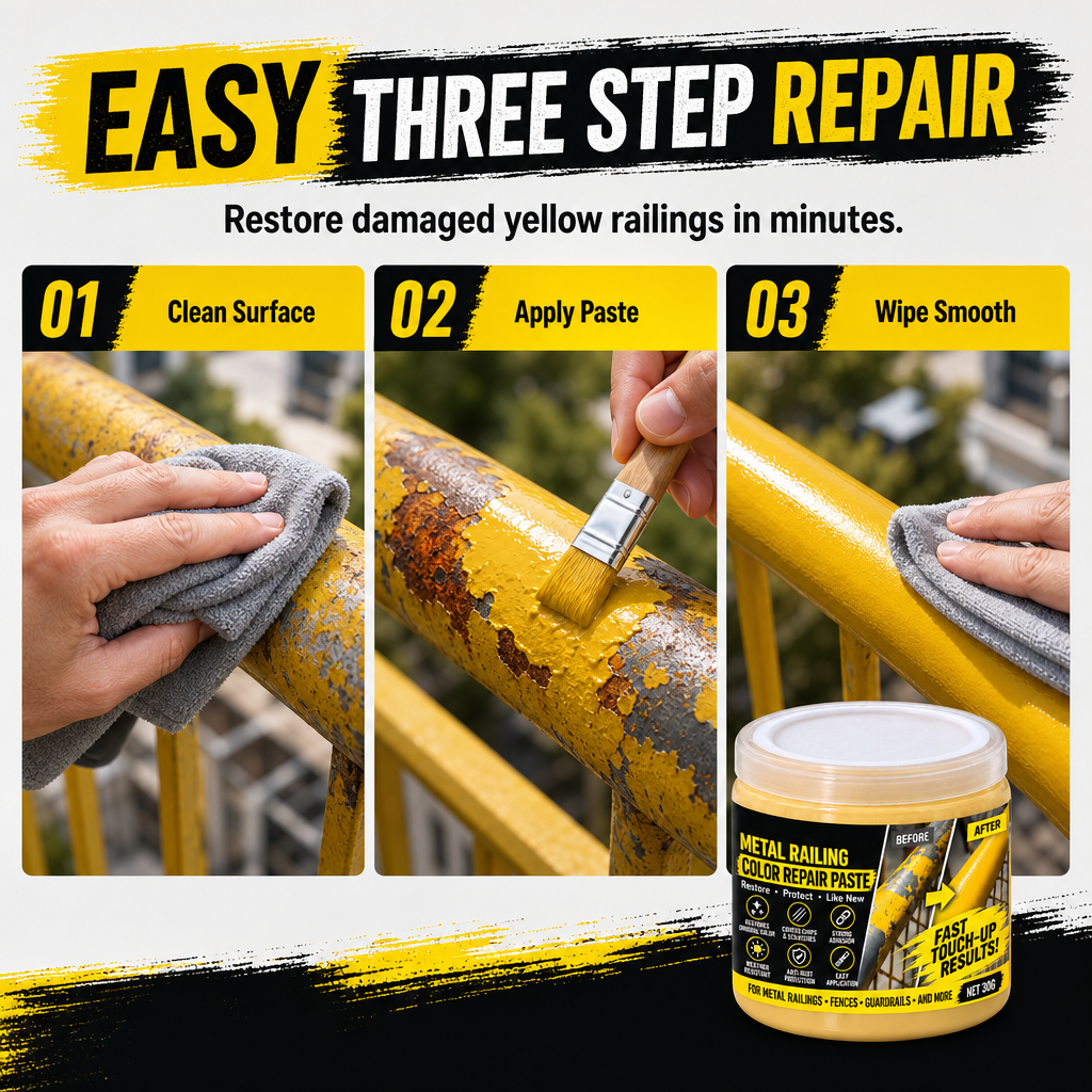 🟨 Metal Guardrail Paint Repair Paste | Brush Kit