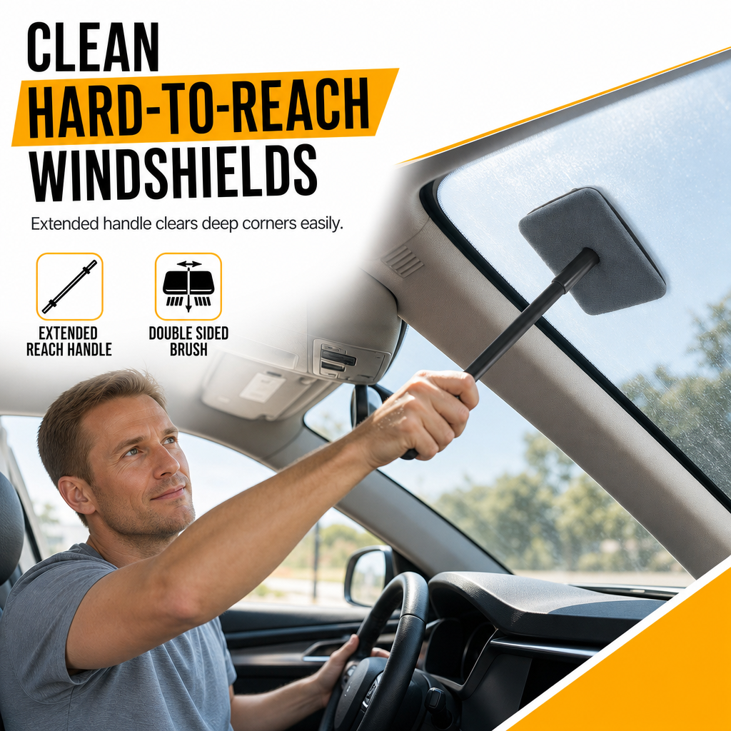 🚗40% OFF NOW! Careluxpro Car Windshield Cleaning Brush – Extended Long Handle Double-Sided Window Cleaner, Reach Deep Corners, 4 Kit Options for Interior Auto Glass