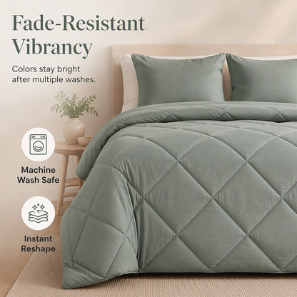 📢📢50% OFF !! ⏰ 3-Piece Quilted Comforter Set with Shams – All-Season Microfiber