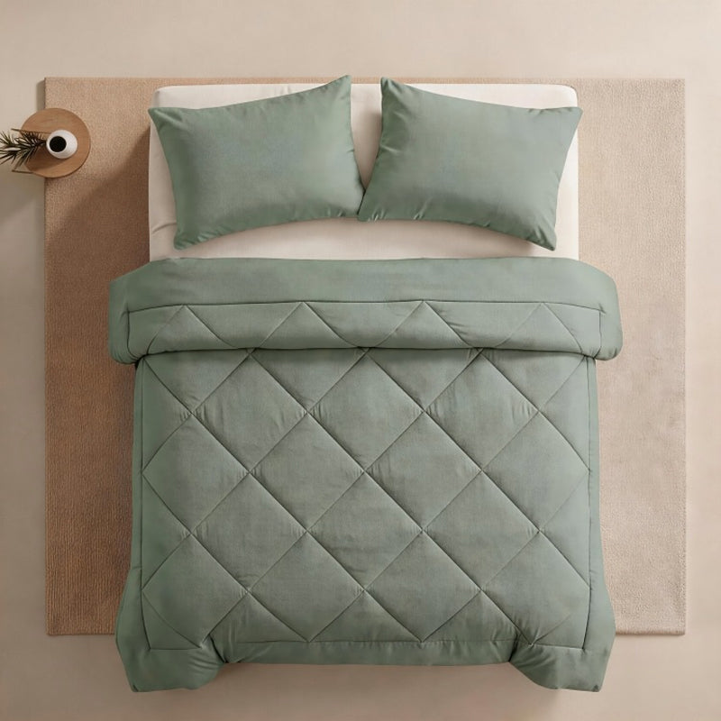 📢📢50% OFF !! ⏰ 3-Piece Quilted Comforter Set with Shams – All-Season Microfiber