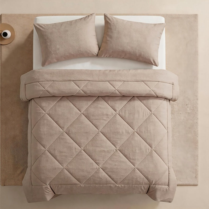 📢📢50% OFF !! ⏰ 3-Piece Quilted Comforter Set with Shams – All-Season Microfiber