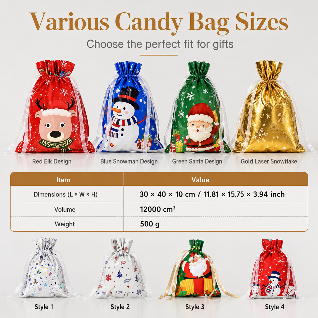 10 Pack Christmas Drawstring Candy Gift Bags