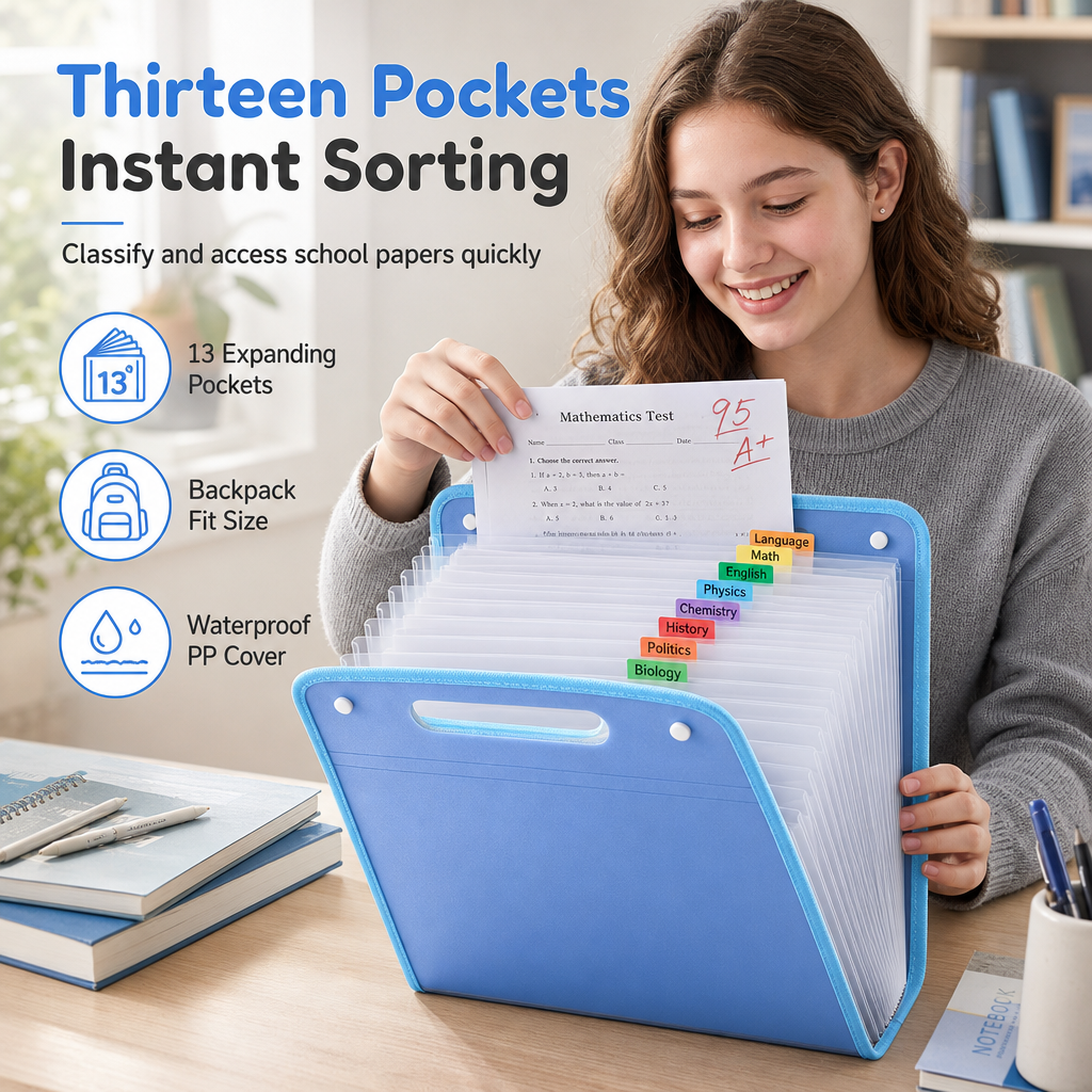 📁 A4 Accordion File Folder | 13 Pockets