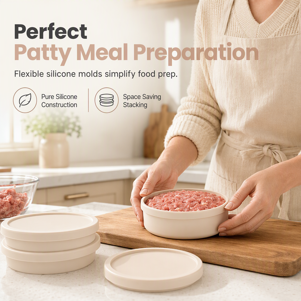 Press Perfect Patties Instantly! Non-Stick Silicone Meat Container